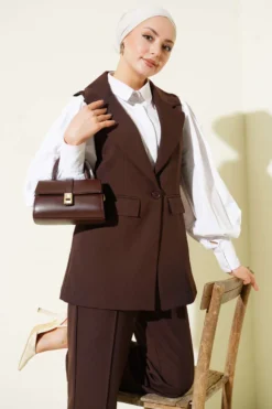Alternative view of Single Button Double Breasted Vest Set Brown