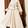 Single Button Belted Skirt Set Beige
