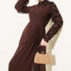 One-Shoulder Sequin Detail Evening Dress Brown al por mayor dress view 2 - Hicabistan fábrica Turquía