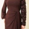One-Shoulder Sequin Detail Evening Dress Brown al por mayor dress view 4 - Hicabistan fábrica Turquía