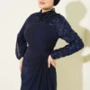 One-Shoulder Sequin Detail Evening Dress Navy Blue wholesale dress view 2 - Hicabistan Turkey factory