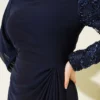 One-Shoulder Sequin Detail Evening Dress Navy Blue wholesale dress view 4 - Hicabistan Turkey factory