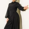 One-Shoulder Sequin Detail Evening Dress Black en gros dress view 2 - Hicabistan usine Turquie