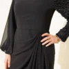 One-Shoulder Sequin Detail Evening Dress Black en gros dress view 4 - Hicabistan usine Turquie
