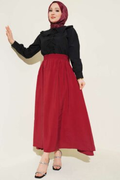 Tencel Pleated Skirt Burgundy groothandel skirt view 2 - Hicabistan Turkije fabriek