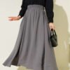Tencel Pleated Skirt Grey Großhandel skirt - Hicabistan Türkei Fabrik