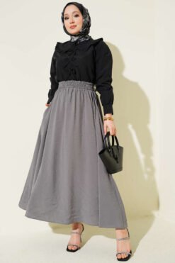 Tencel Pleated Skirt Grey groothandel skirt view 2 - Hicabistan Turkije fabriek
