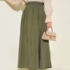 Tencel Pleated Skirt Khaki Großhandel skirt - Hicabistan Türkei Fabrik