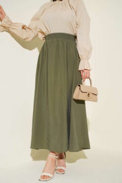 Tencel Pleated Skirt Khaki groothandel skirt - Hicabistan Turkije fabriek
