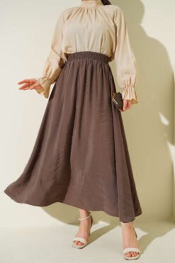 Tencel Pleated Skirt Mink groothandel skirt - Hicabistan Turkije fabriek