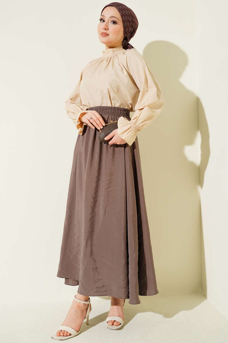 Tencel Pleated Skirt Mink wholesale skirt view 2 - Hicabistan Turkey factory