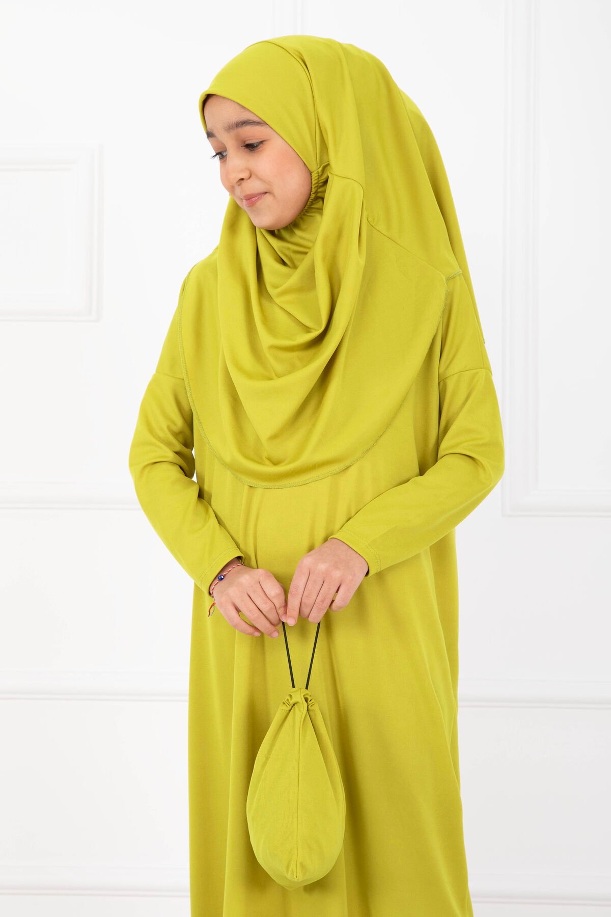 Modest Kids Prayer Dress Green all'ingrosso prayer dress view 2 - Hicabistan fabbrica Turchia