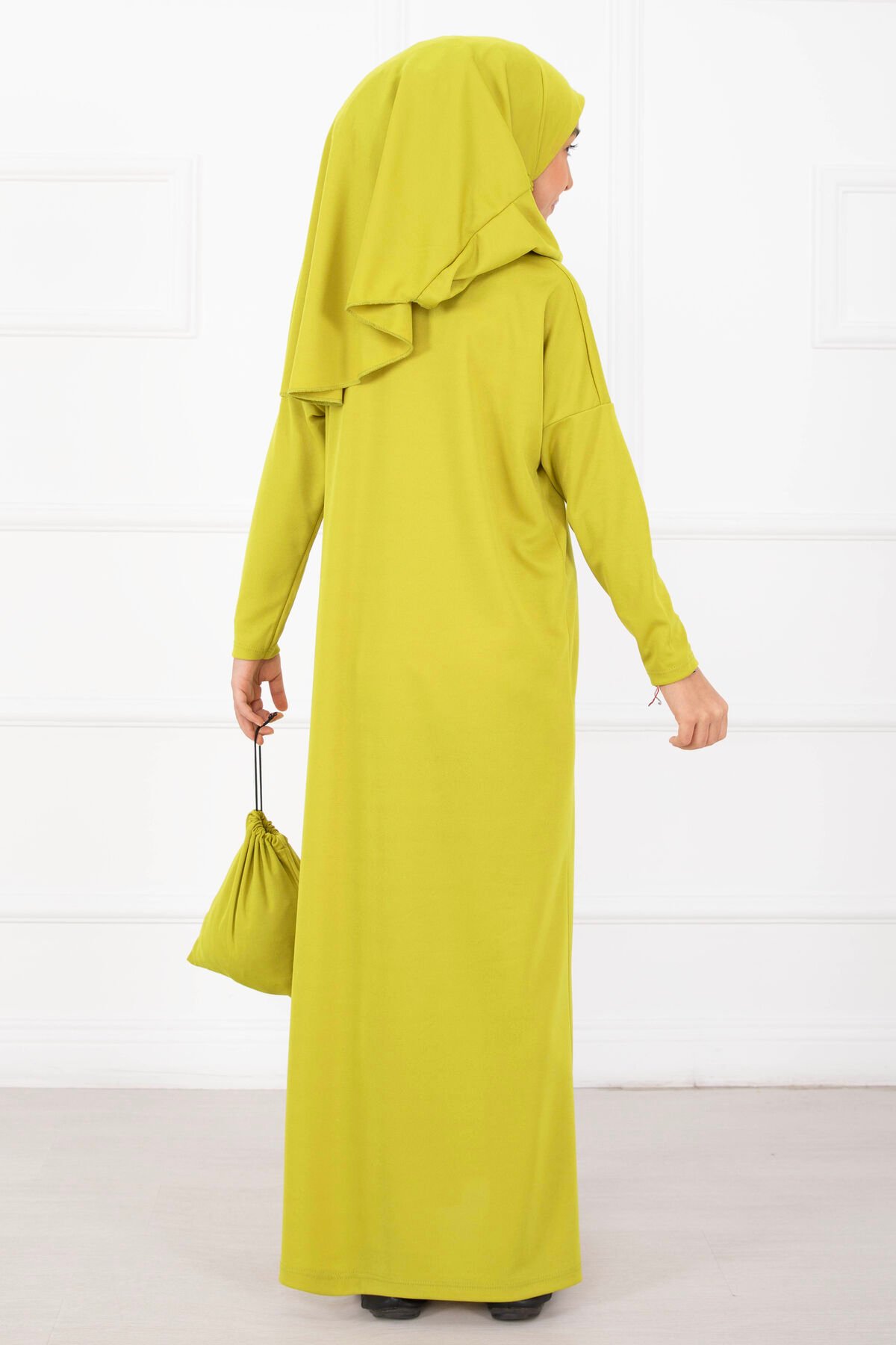 Modest Kids Prayer Dress Green all'ingrosso prayer dress view 3 - Hicabistan fabbrica Turchia