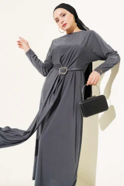 Belted Two-Piece Sandy Dress en gros dress view 2 - Hicabistan usine Turquie