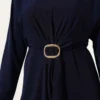 Belted Two-Piece Sandy Dress Navy Blue wholesale dress view 4 - Hicabistan Turkey factory