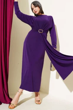 Belted Two-Piece Sandy Dress Purple en gros dress view 2 - Hicabistan usine Turquie