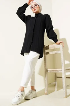 Alternative view of Transparent Striped Basic Shirt Black