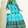 Tropical Pattern Half Button Dress Khaki