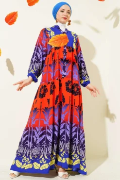 Tropical Pattern Half Button Dress