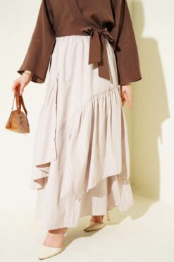 Three Ruffled Skirt Beige wholesale skirt - Hicabistan Turkey factory