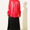 Long Sleeve Satin Shirt Red wholesale shirt view 3 - Hicabistan Turkey factory