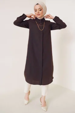 Alternative view of Long Model Classic Collar Tunic Brown