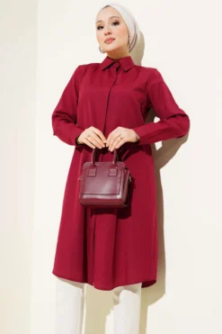 Long Model Classic Collar Tunic Burgundy