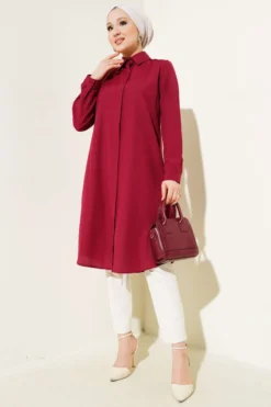 Alternative view of Long Model Classic Collar Tunic Burgundy