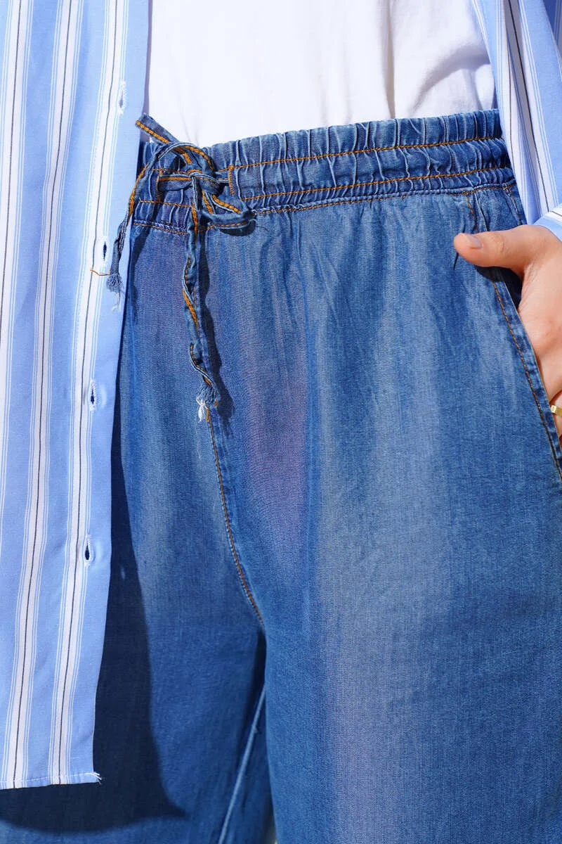 Baggy High-Waisted Denim Pants Dark Blue en gros pants view 4 - Hicabistan usine Turquie