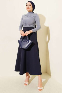 Long Scuba Skirt Dark Navy wholesale skirt view 2 - Hicabistan Turkey factory