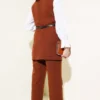 Long Vest with Belt Two-Piece Set Brown wholesale clothing set view 3 - Hicabistan Turkey factory