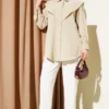 Shirt with V Detail Beige wholesale shirt view 2 - Hicabistan Turkey factory