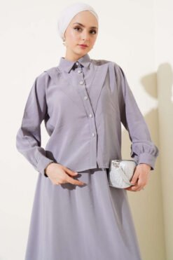 Alternatieve weergave van V Stitch Skirted Two-Piece Set Grey