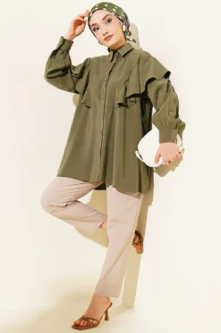 Alternative view of Ruffled Modal Oversized Shirt Khaki