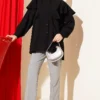 Ruffled Modal Oversized Shirt Black wholesale shirt view 2 - Hicabistan Turkey factory