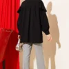 Ruffled Modal Oversized Shirt Black wholesale shirt view 3 - Hicabistan Turkey factory