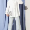 V Panel Stone Embellished Shirt Ecru wholesale shirt view 2 - Hicabistan Turkey factory