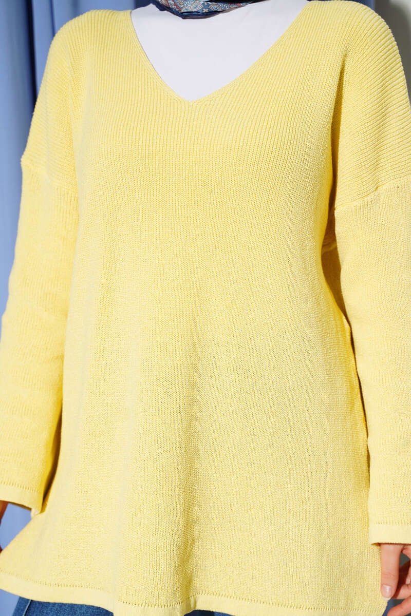 V-Neck Plain Knit Tunic Yellow – Image 4