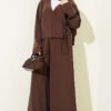 V Neck Tie Detail Two-Piece Set Brown