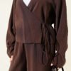 V Neck Tie Detail Two-Piece Set Brown wholesale clothing set view 4 - Hicabistan Turkey factory