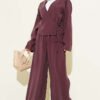 V Neck Tie Detail Two-Piece Set Plum