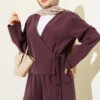 V Neck Tie Detail Two-Piece Set Plum wholesale clothing set view 2 - Hicabistan Turkey factory