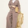 V Neck Tie Detail Two-Piece Set Mink