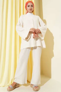 Alternative view of V Neck Loose Linen Shirt Beige