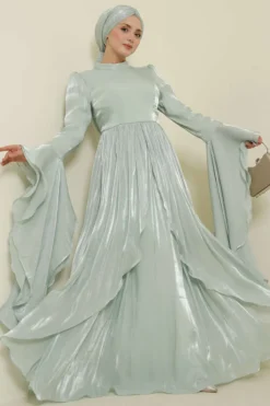 Ruffled Draped Evening Dress Mint wholesale dress view 2 - Hicabistan Turkey factory