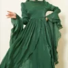 Ruffled Draped Evening Dress Emerald wholesale dress view 2 - Hicabistan Turkey factory