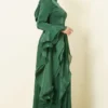 Ruffled Draped Evening Dress Emerald wholesale dress view 3 - Hicabistan Turkey factory