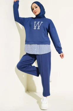 W Printed Striped Two-Piece Set Indigo