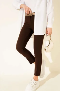 High Waist Belted Trousers Brown