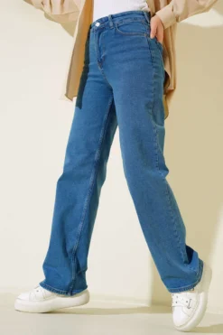 High Waist Palazzo Denim Pants Blue